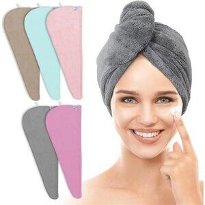 5 Pack Thicken Microfiber Hair Towel Wrap for Women  Elastic Loop Design